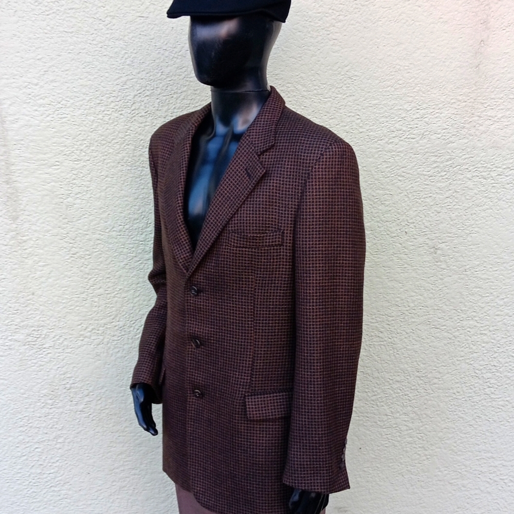 ALBERT NIPPON MEN'S VINTAGE PURE WOOL LUXURY (3) BUTTON TEXTURED BLAZER